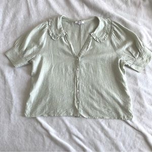 Madewell Puff-Sleeve Peter Pan Collared Shirt in Dusty Mint